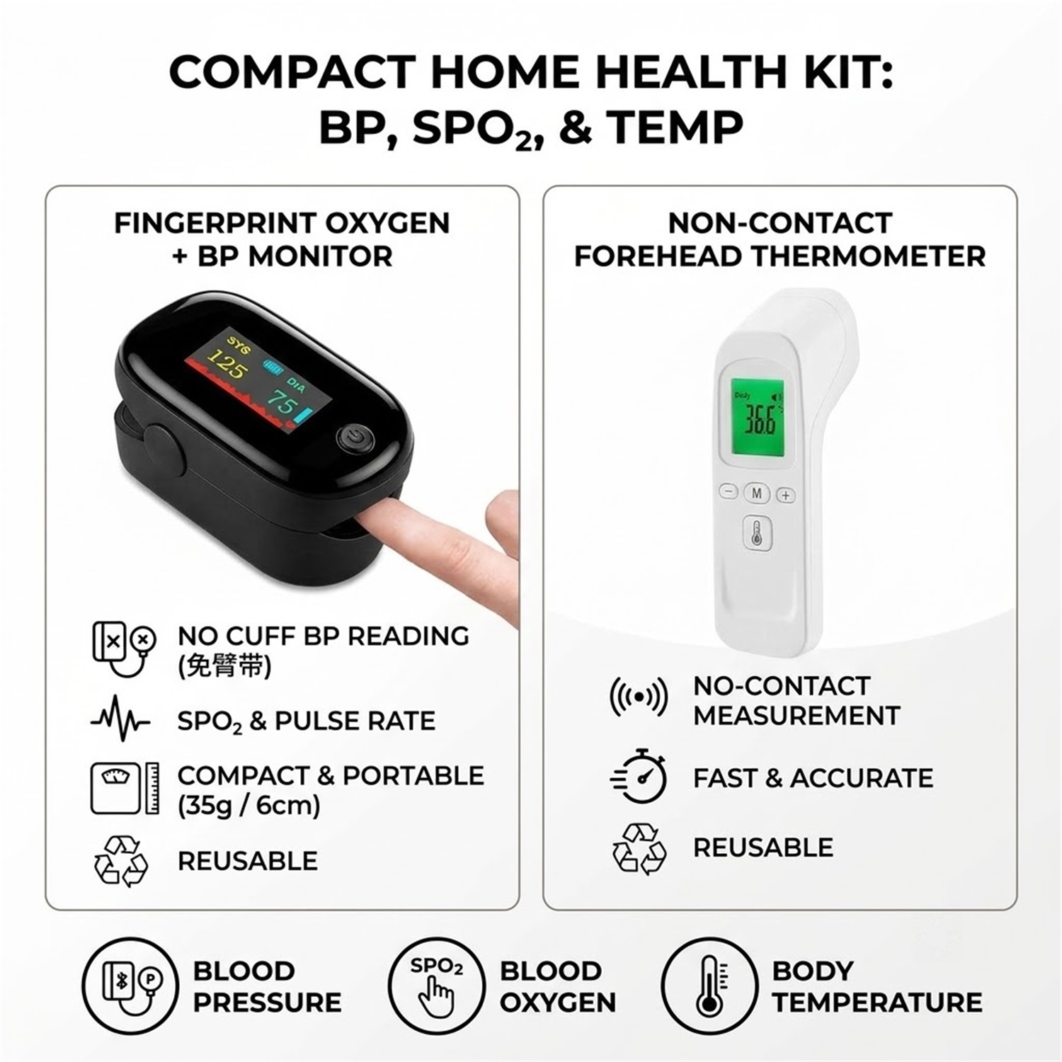 Pulse Oximeter - Bezkontaktowy termometr do pomiaru temperatury ciała,